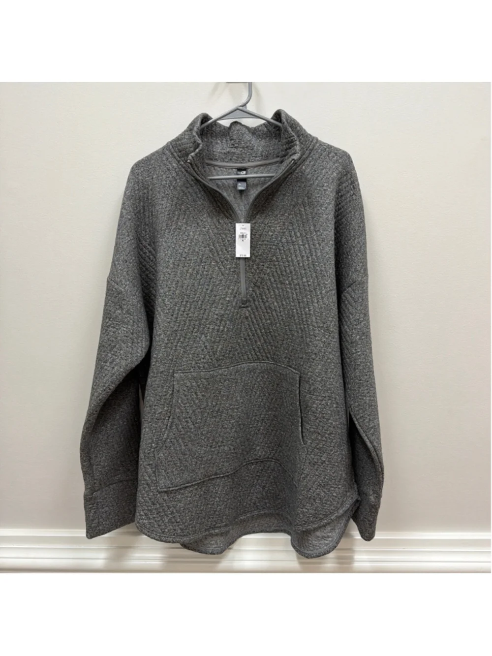 NWT Gap Fit Quilted Jacquard Half-Zip Pullover in Heather Gray Sz XL! - Picture 3 of 8